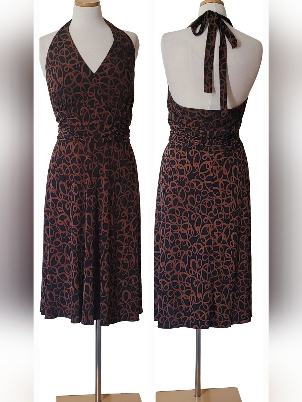R&k Halter Abstract Ruched A-line Open Back Any Occassion Midi Dress